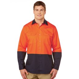 Lowes Long Sleeve Hi-Vis Shirt Orange & Navy