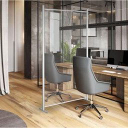 Edimeta Cloison mobile Plexiglass Rigide Transparent cadre alu h.185 x l.106 cm + Roulettes