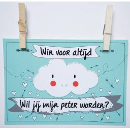 Kraskaart Peter Funny Clouds - Wil je mijn peter worden?