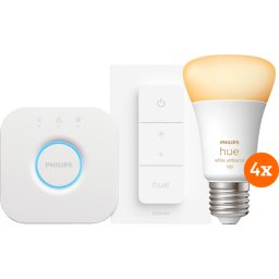 Philips Hue White Ambiance Kit de Démarrage E27 avec 4 Ampoules, Variateur + Bridge