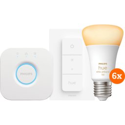 Philips Hue White Ambiance Kit de Démarrage E27 avec 6 Ampoules, Variateur + Bridge