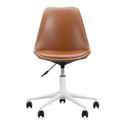 Bureaustoel Senja - lederlook - cognac - wit metaal - Leen Bakker