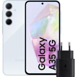 Samsung Galaxy A35 128 Go Bleu Clair 5G + Samsung Chargeur Rapide 25 Watts Noir