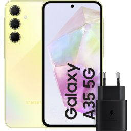 Samsung Galaxy A35 128 Go Jaune 5G + Samsung Chargeur Rapide 25 Watts Noir