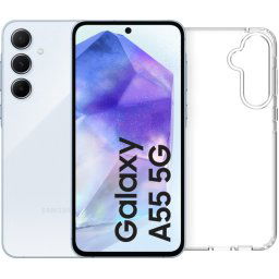 Samsung Galaxy A55 256 Go Bleu Clair 5G + BlueBuilt Back Cover Transparent