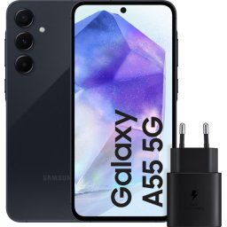 Samsung Galaxy A55 128 Go Bleu Foncé 5G + Samsung Chargeur Rapide 25 Watts Noir