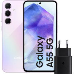 Samsung Galaxy A55 256 Go Mauve 5G + Samsung Chargeur Rapide 25 Watts Noir