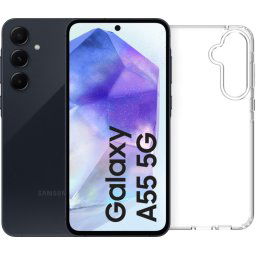 Samsung Galaxy A55 256Go Bleu Foncé 5G + BlueBuilt Back Cover Transparent