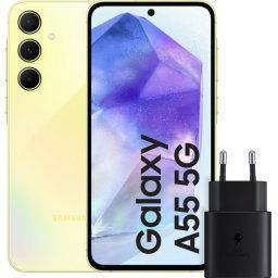 Samsung Galaxy A55 256 Go Jaune 5G + Samsung Chargeur Rapide 25 Watts Noir