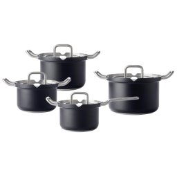 BK-Q-Linair Master Verre Noir Batterie de Cuisine 4 Pièces