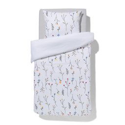 HEMA Dekbedovertrek Zacht Katoen 140x200/220 Bloemen Wit (wit)