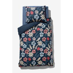 HEMA Dekbedovertrek Zacht Katoen 140x200/220 Bloemen Blauw (blauw)
