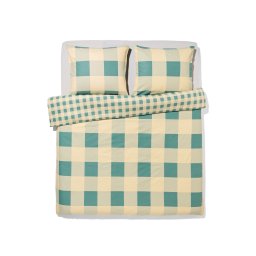 051 Dekbedovertrek 140x200/220cm Flanel Ruiten Groen-beige (groen)