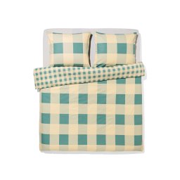 051 Dekbedovertrek 140x200/220cm Flanel Ruiten Groen-beige (groen)