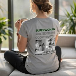 T-shirt met Zwart-Wit Foto's en Herhalende Tekst