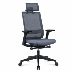 Работен стол RFG Meteor X Black HB, до 130кг, дамаска/меш, люлеещ механизъм, коригиране на височината и дълбочината, лумбална опора, сив
