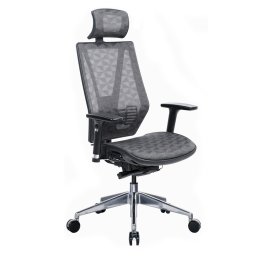 Работен стол RFG TECH@LINE, до 250кг, меш, алуминиева база, Multi-function механизъм, коригиране на височината и дълбочината, лумбална опора, заключване на облегалката, сив