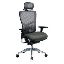 Работен стол RFG TECH@PRO, до 250кг, дамаска/меш, алуминиева база, Multi-function механизъм, коригиране на височината и дълбочината, лумбална опора, заключване на облегалката, сив