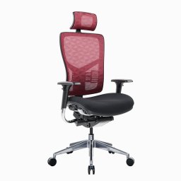 Работен стол RFG TECH@PRO, до 250кг, дамаска/меш, алуминиева база, Multi-function механизъм, коригиране на височината и дълбочината, лумбална опора, заключване на облегалката, черно-червен