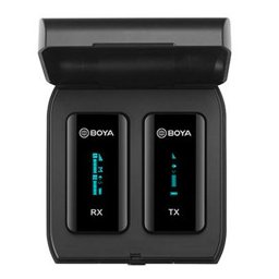 Безжична микрофонна система BOYA BY-XM6-K1, 1x микрофон, 2x предавател и 1x приемник, кутия за зареждане, обхват до 100m, до 6.5 часа време на работа, черни