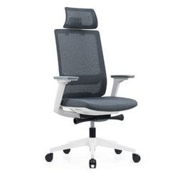 Работен стол Meteor X White HB, до 130кг. макс тегло, дамаска, ергономичен, пластмасова база, лумбална опора, сив