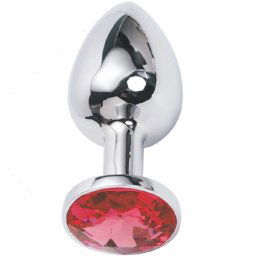Метално дилдо Butt Plug "SILVER CRYSTAL RED" 7 см. Размер-S