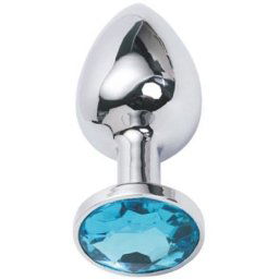 Метално дилдо Butt Plug "SILVER CRYSTAL AQUA BLUE" 8 см. Размер-М