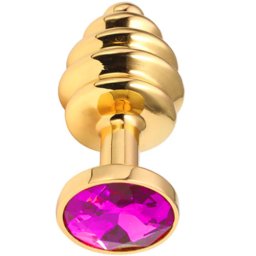Метално дилдо Butt Plug с оребрение "GOLD HONEY PINK" 7 см. Размер - S