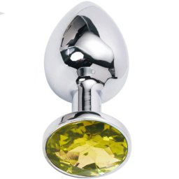 Метално дилдо Butt Plug "SILVER CRYSTAL YELLOW" 8 см. Размер-M