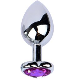 Метално дилдо Butt Plug "SILVER HEART PURPLE" 7 см. Размер-S
