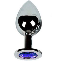 Метално дилдо Butt Plug "SILVER CRYSTAL DARK BLUE" 9 см. Размер-L