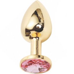 Метално дилдо Butt Plug "GOLD CRYSTAL PINK" 7 см. Размер - S