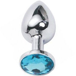 Метално дилдо Butt Plug "SILVER CRYSTAL AQUA BLUE" 7 см. Размер-S