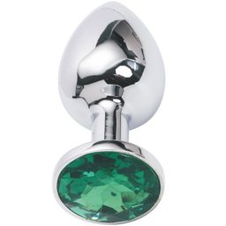 Метално дилдо Butt Plug "SILVER CRYSTAL GREEN" 8 см. Размер - М