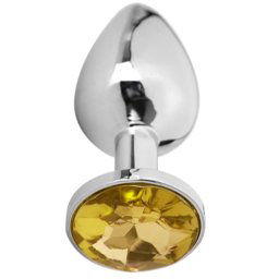 Метално дилдо Butt Plug "SILVER CRYSTAL DARK YELLOW" 7 см. Размер-S