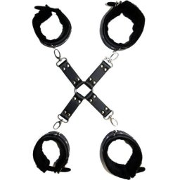 Комплект белезници за ръце и крака с пух "JOYS EROTIC BLACK" с Разпределител