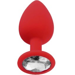 Силиконов Butt Plug с бижутерия "X FUN REDED CLEAR" 8 см. Размер - М