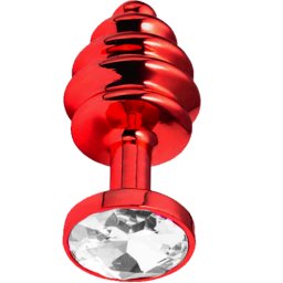 Метално дилдо Butt Plug с оребрение "RED HONEY CRYSTAL" 7 см. Размер - S