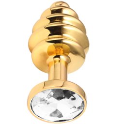 Метално дилдо Butt Plug с оребрение "GOLD HONEY CLEAR" 9 см. Размер - L