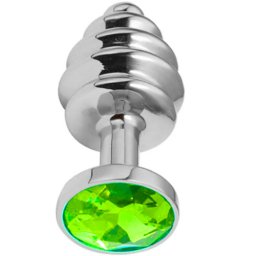 Метално дилдо Butt Plug с оребрение "SILVER HONEY LIME" 8 см. Размер - M