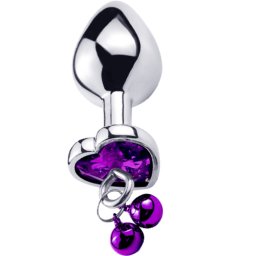 Метално дилдо Butt Plug с каишка "POSTER HEART PURPLE" 8 см. Размер-M