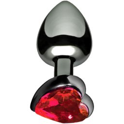 Метално дилдо Butt Plug "SILVER HEART RED" 9 см. Размер-L