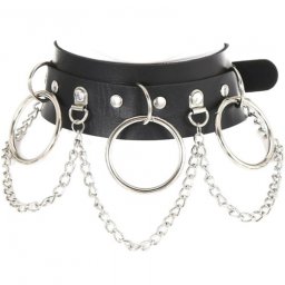 Кожен нашийник с метални рингове и верижки "HOOPS COLLAR"