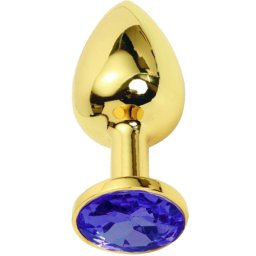 Метално дилдо Butt Plug "GOLD CRYSTAL DARK BLUE" 9 см. Размер - L