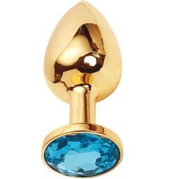 Метално дилдо Butt Plug "GOLD CRYSTAL AQUA BLUE" 8 см. Размер - M