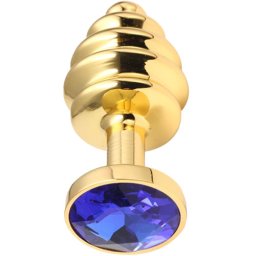 Метално дилдо Butt Plug с оребрение "GOLD HONEY BLUE" 8 см. Размер - M