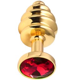 Метално дилдо Butt Plug с оребрение "GOLD HONEY RED" 7 см. Размер - S