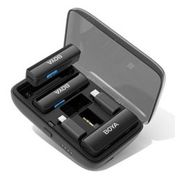 Безжична микрофонна система BOYA BOYALINK, 1x микрофон, 2x предавателя и 1x приемник, обхват до 100m, до 6 часа време на работа, Lightning, USB-C, AUX, черни