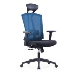 Директорски стол RFG Brixxen HB, до 120кг. макс тегло, меш дамаска, алуминиева база, опора за глава, лумбална опора, заключване в работна позиция, Tilt механизъм, черна седалка/тъмносиня облегалка