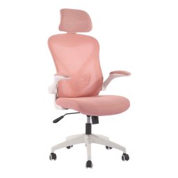 Директорски стол RFG Jolly White HB, до 120кг, дамаска/меш, полипропиленова база, люлеещ механизъм, коригиране на височината, лумбална опора, заключване в позиция, розов